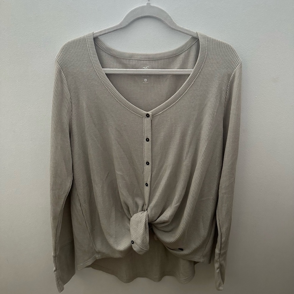 Hollister Beige Button-Down Knot Top